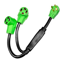 Load image into Gallery viewer, RVMATE 4 Prong Dryer Splitter 30 Amp, NEMA 14-30P to (2)14-30R Y Receptacle 26.5 Inch, Waterproof PVC Jacket Built to Last