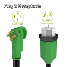 Load image into Gallery viewer, RVMATE 50 Amp Generator Cord 25 Feet, Easy Plug in Handle, Generator Emergency Power Cord NEMA 14-50P to CS6364 & SS2-50R, ETL Listed