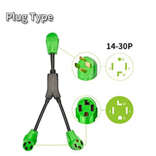Load image into Gallery viewer, RVMATE 4 Prong Dryer Splitter 30 Amp, NEMA 14-30P to (2)14-30R Y Receptacle 26.5 Inch, Waterproof PVC Jacket Built to Last
