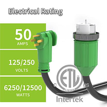 Load image into Gallery viewer, RVMATE 50 Amp Generator Cord 25 Feet, Easy Plug in Handle, Generator Emergency Power Cord NEMA 14-50P to CS6364 & SS2-50R, ETL Listed