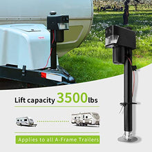 Load image into Gallery viewer, RVMATE Electric A-Frame Trailer Jack up to 3500lbs Heavy Duty RV Electric Power Tongue Jack with Accessories Manual Crank Handle and Level, 18" Lift, 12V DC and Bright LED Lights, Black