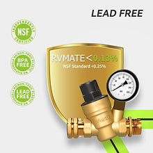 Load image into Gallery viewer, RVMATE RV Water Pressure Regulator, Brass Lead-Free Water Pressure Reducer Kit, Adjustable Valve with Inlet Screen Filter, for Camper Travel Trailer