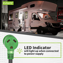 Load image into Gallery viewer, RVMATE 30 Amp to 15 Amp RV Adapter Cord, ETL Listed 30 Amp to 110 Adapter, RV Electrical Adapter with LED Indicator, 180 Degree Bend Power Adapter, Right-Angle Handle Plug Adapter