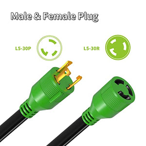 RVMATE 3 Prong 30 Amp Generator Extension Cord 40 Feet, NEMA L5-30P/L5-30R 125V SJTW Jacket