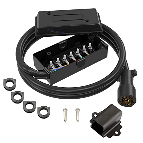 Buy Miady 8ft 7 Way Trailer Cord With Junction Box, Weatherproof 7 Pin Heavy Duty Inline Trailer Wiring Harness Kit Trailer Connector Plug Cable