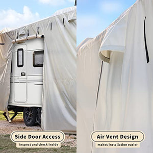 RVMATE Travel Trailer Cover, Oxford RV Trailer Cover for 24’-27’, 300D Polyester Camper Cover with Quick Side Door Access, Air Vent Design, w/Maintenance Accessory